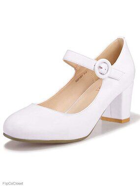 Mary Jane Pumps Low Block Heel Closed Round Toe Buckle Dress Shoes